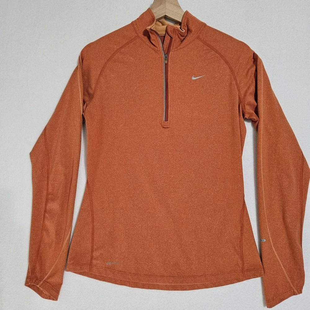 Nike Dry Fit Element Womens 1/4 Zip Shirt Orange Size Med